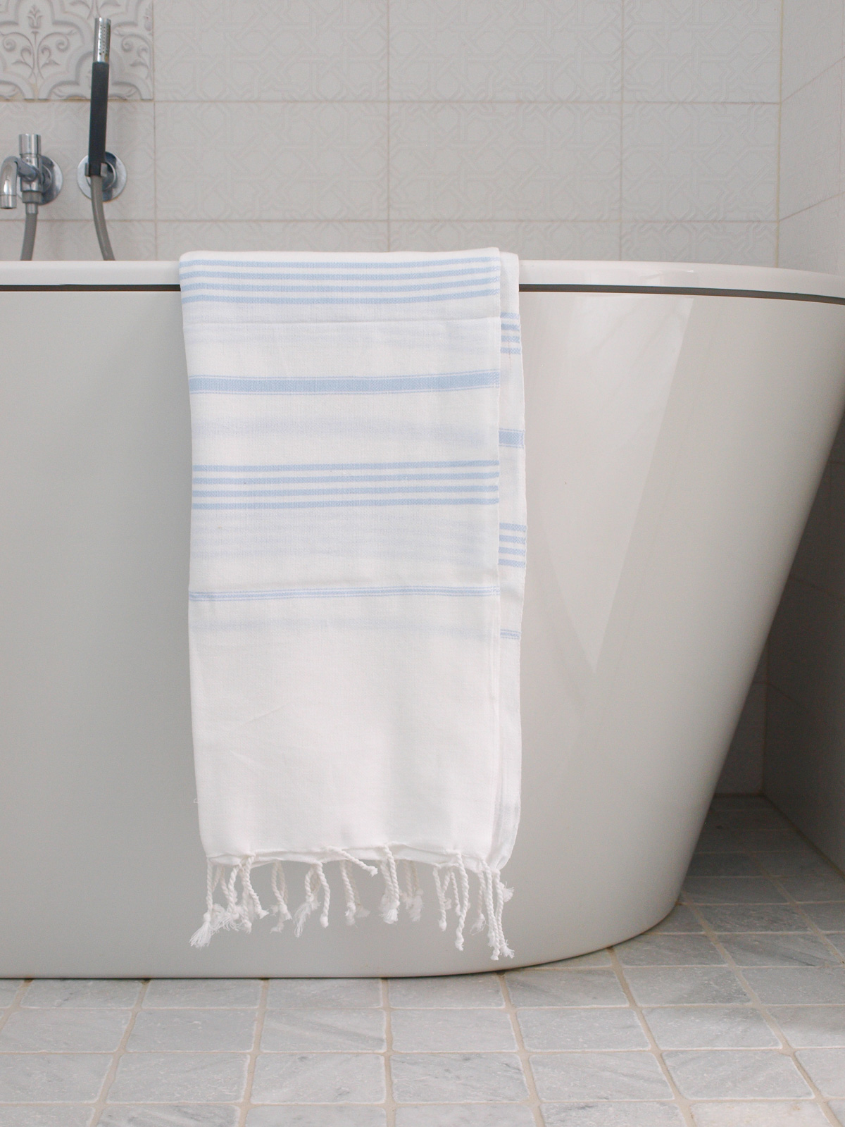 asciugamano hammam bianco/azzurro